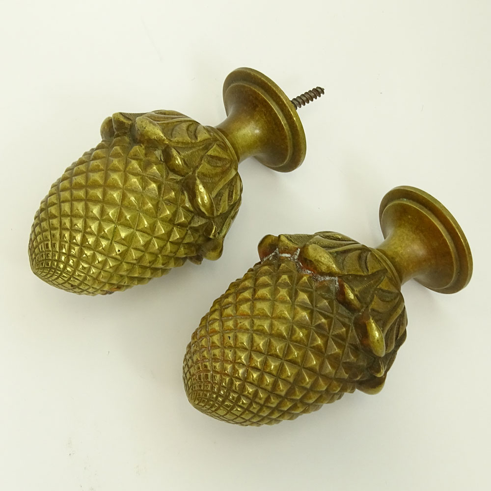 Good Pair of 19th Century French Heavy Bronze Pineapple Finials.