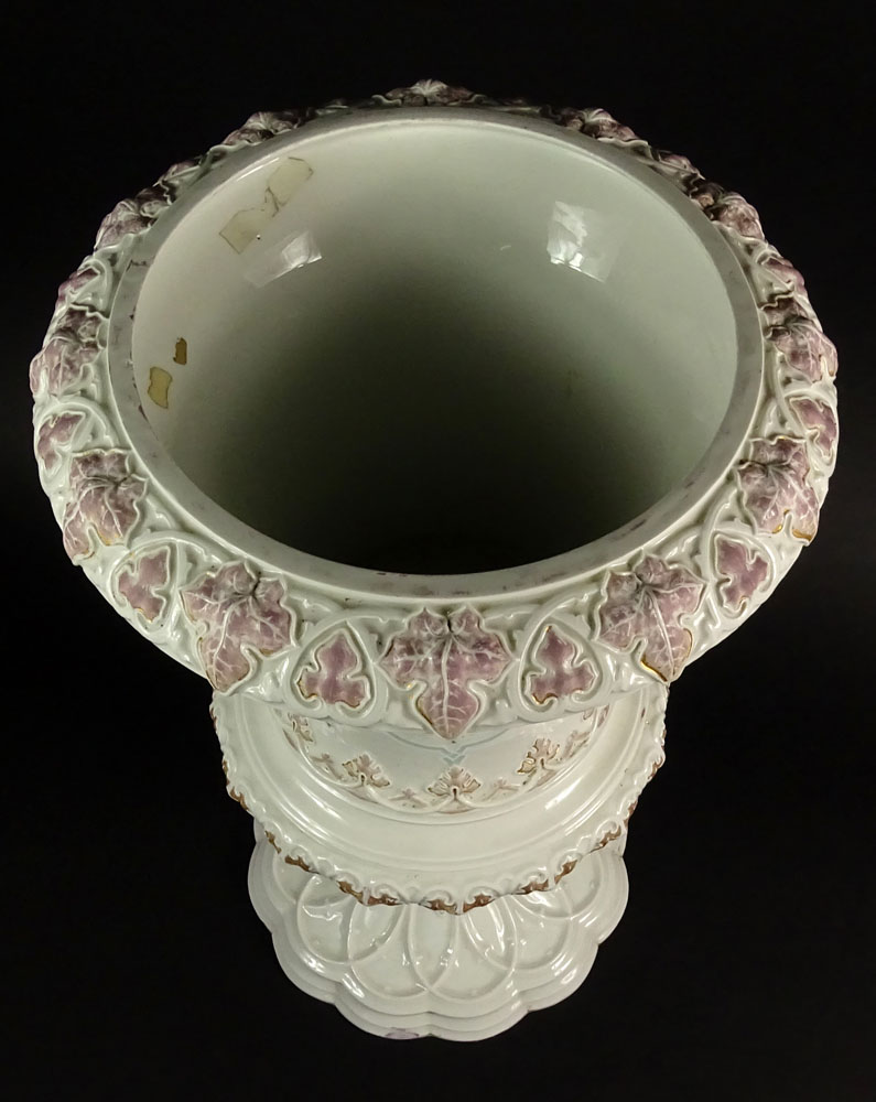 Large Impressive 19/20th Century Meissen Hand Painted Porcelain Bolted Urn with Floral Decoration.