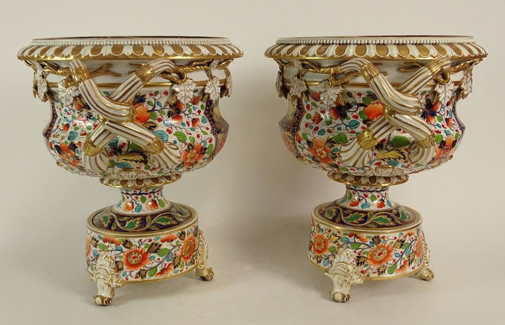 Pair of Porcelain 'Japan' Pattern Warwick Wine Coolers Attributed to Bloor Derby, Ornate Motif.