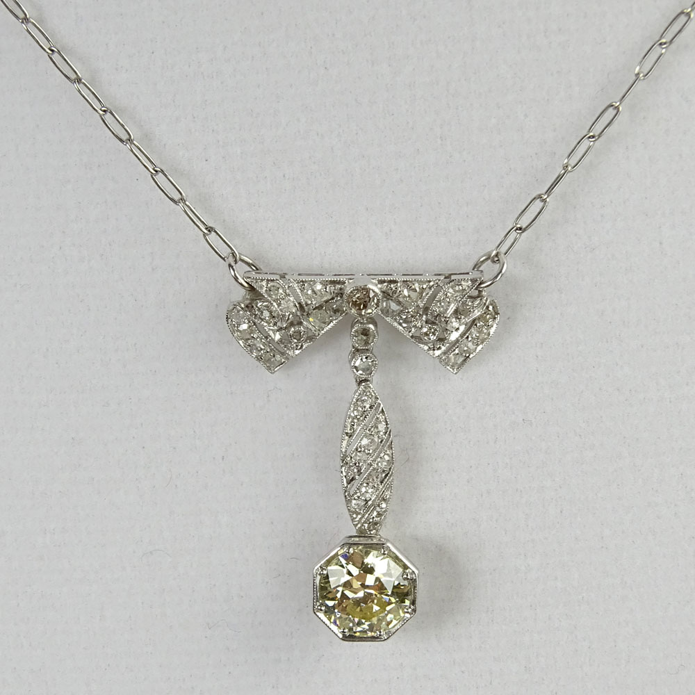 Circa 1930 Art Deco Platinum and Diamond Pendant Necklace set.