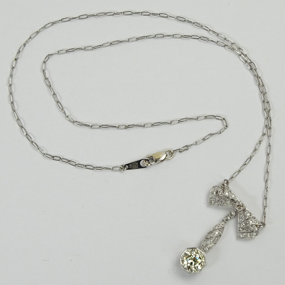 Circa 1930 Art Deco Platinum and Diamond Pendant Necklace set.