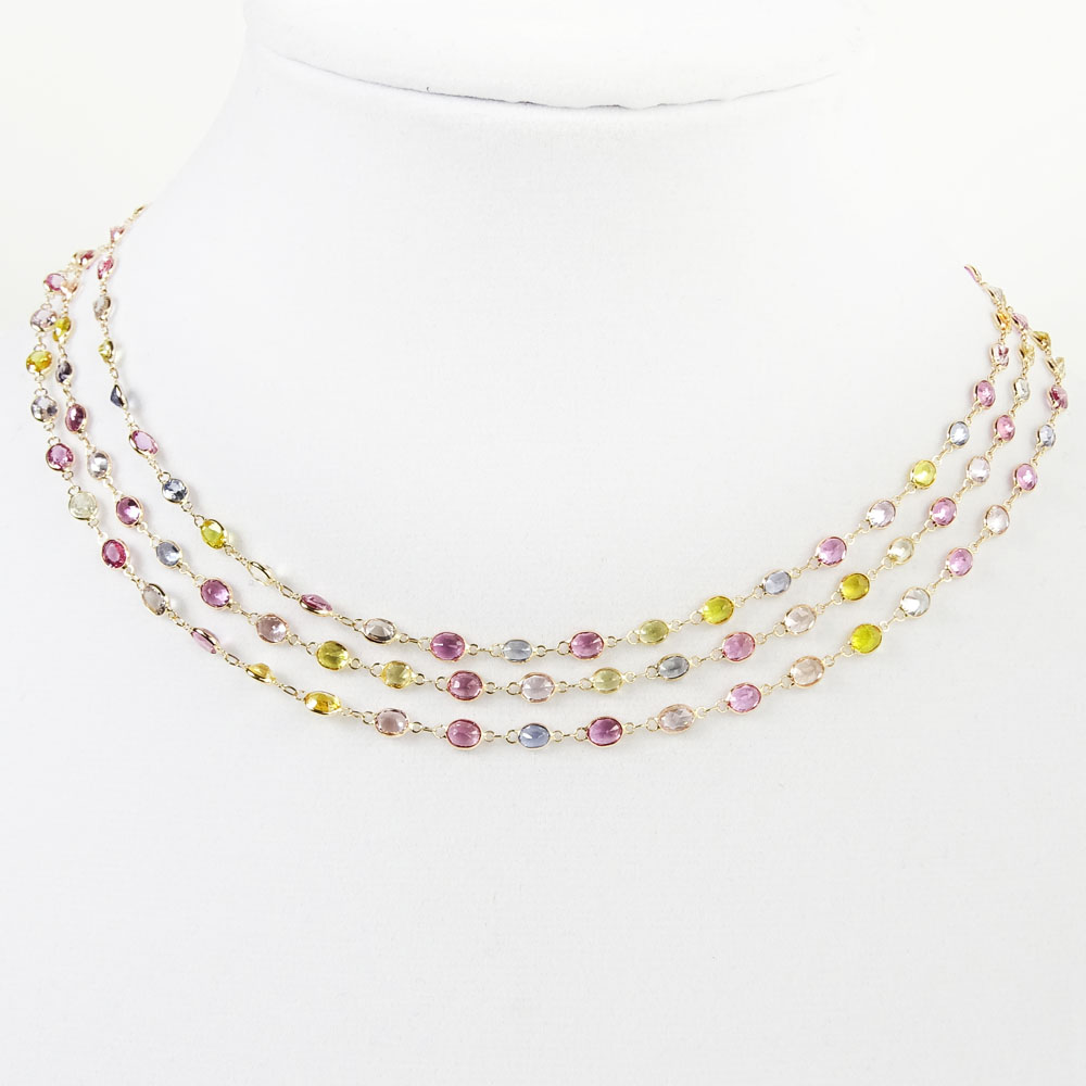 Fifty-Two (52) Inch 18 Karat Rose Gold and Multi Color Sapphire Necklace.