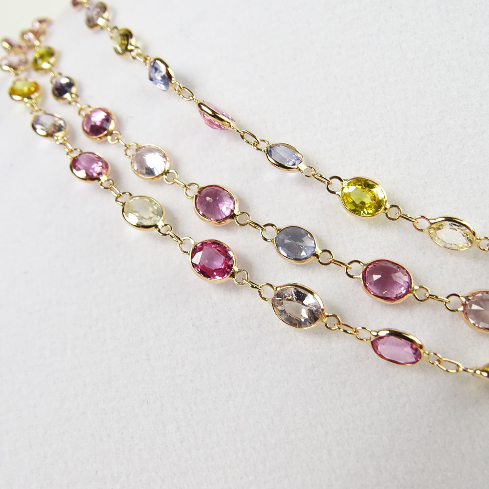 Fifty-Two (52) Inch 18 Karat Rose Gold and Multi Color Sapphire Necklace.