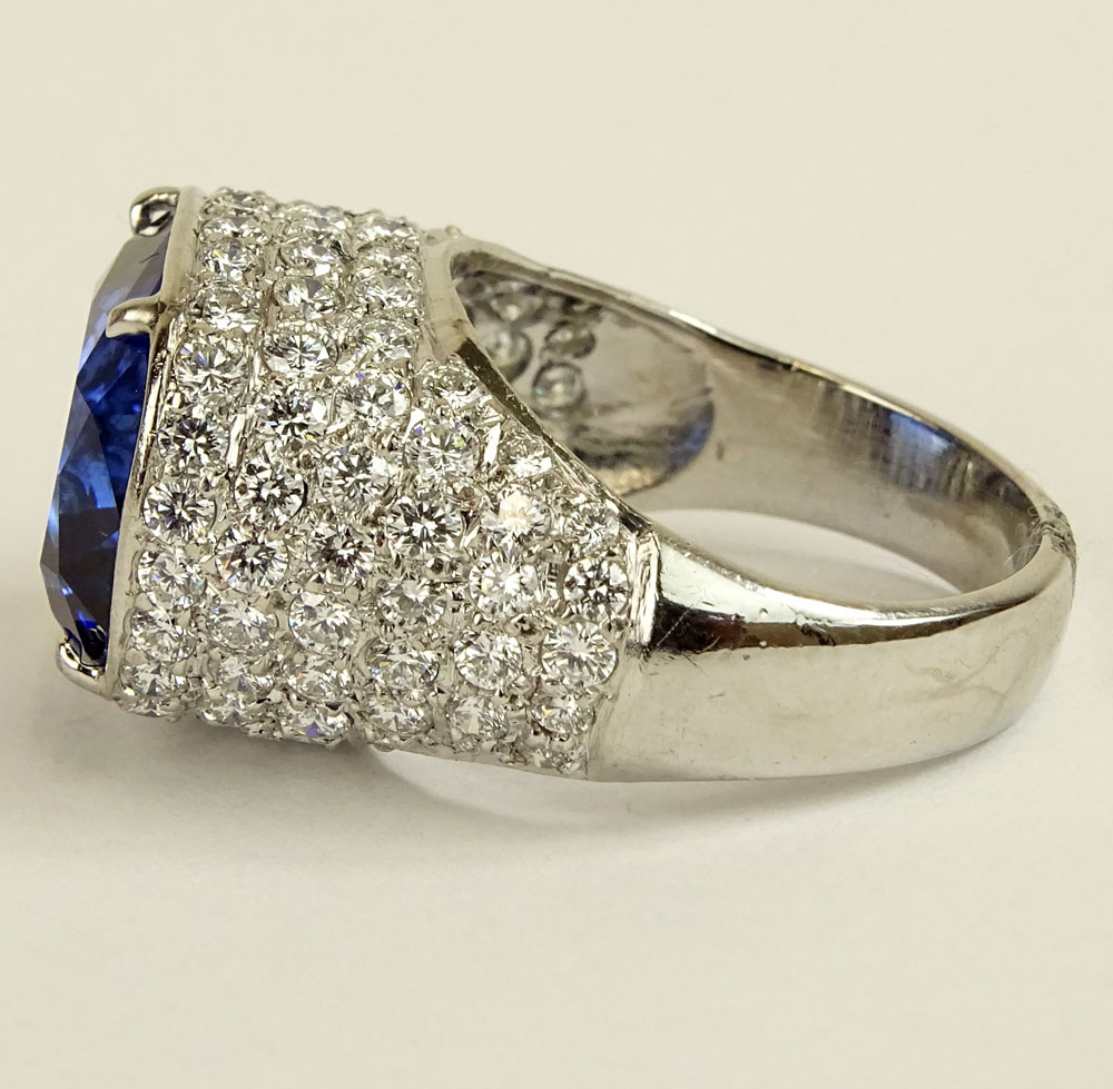 Beautiful Quality Approx. 14.07 Carat Cushion Cut Tanzanite, 3.50 Carat Diamond and Platinum Ring. 