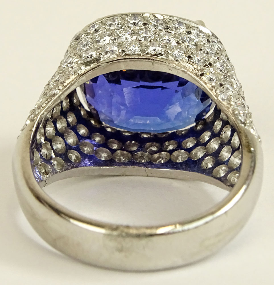 Beautiful Quality Approx. 14.07 Carat Cushion Cut Tanzanite, 3.50 Carat Diamond and Platinum Ring. 