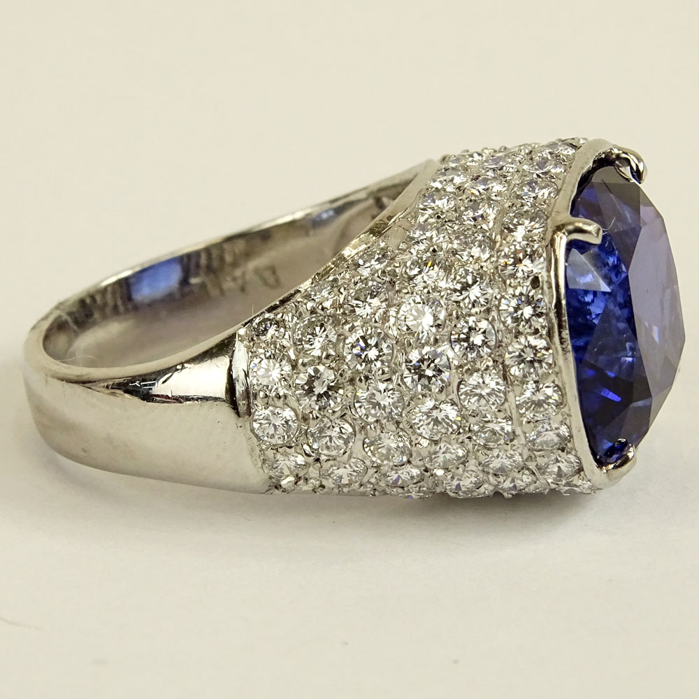 Beautiful Quality Approx. 14.07 Carat Cushion Cut Tanzanite, 3.50 Carat Diamond and Platinum Ring. 