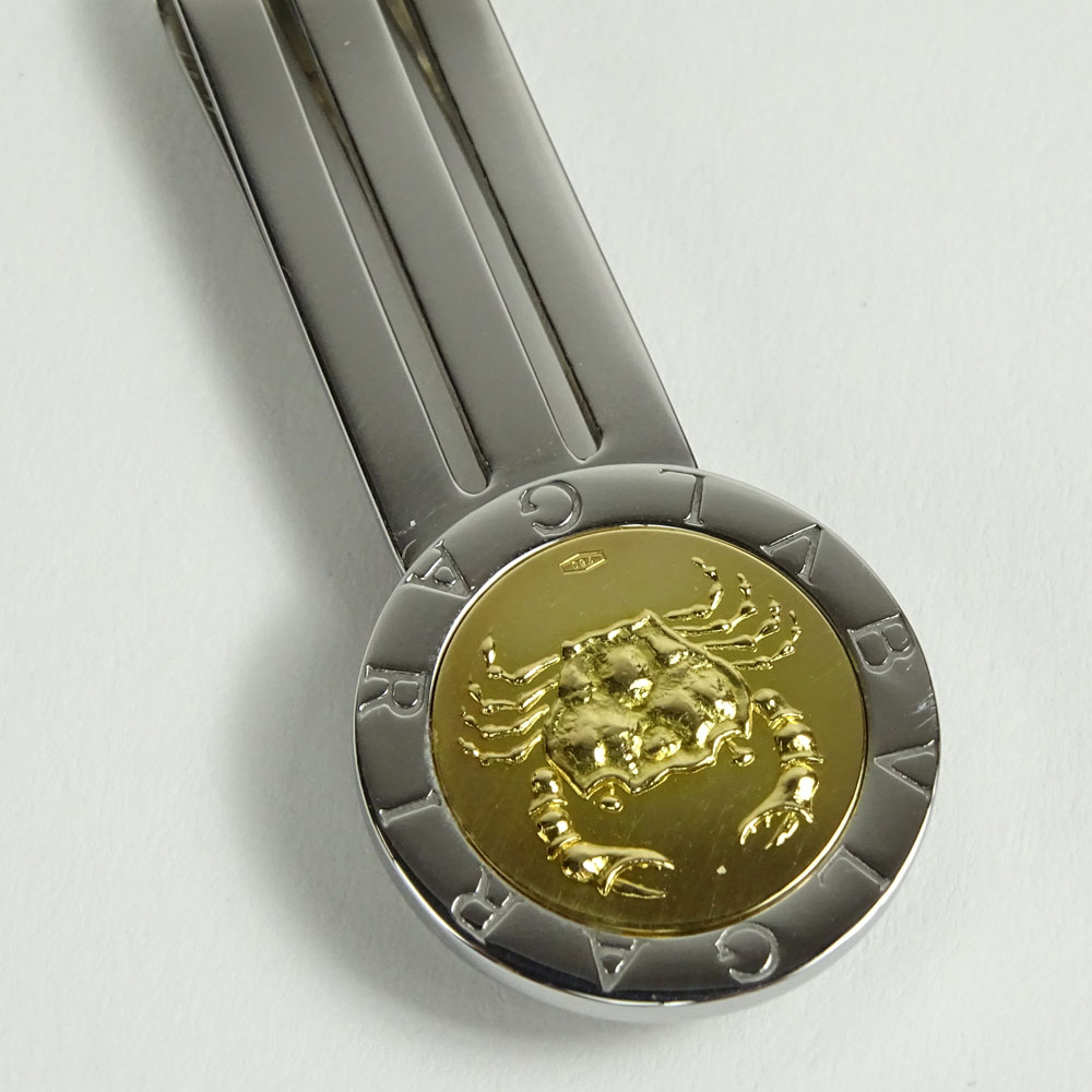 Bulgari 18 Karat Yellow Gold and Stainless Steel Cancer Zodiac Money Clip.