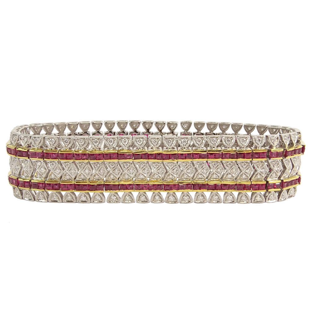 Lady's Diamond and Ruby Bracelet set in 18 Karat White and Yellow Gold.
