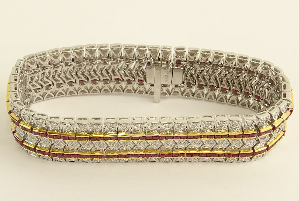 Lady's Diamond and Ruby Bracelet set in 18 Karat White and Yellow Gold.