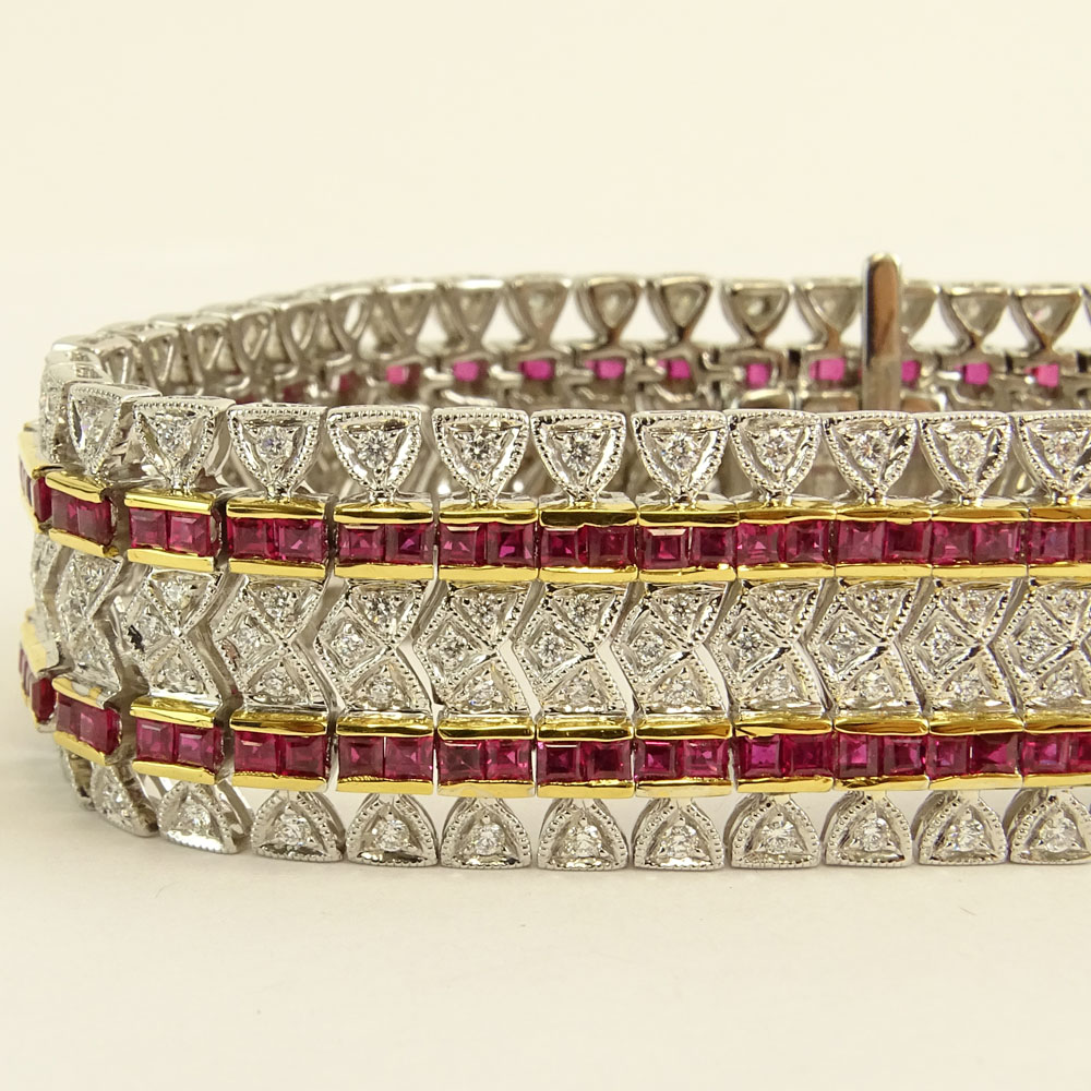 Lady's Diamond and Ruby Bracelet set in 18 Karat White and Yellow Gold.