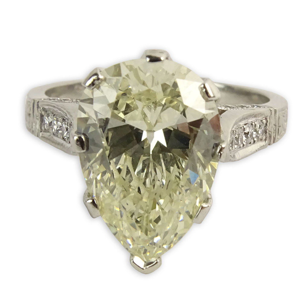 Antique 4.38 Carat Pear Brilliant Cut Diamond and Platinum Engagement Ring.