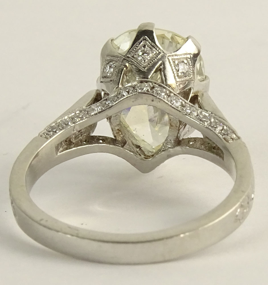 Antique 4.38 Carat Pear Brilliant Cut Diamond and Platinum Engagement Ring.