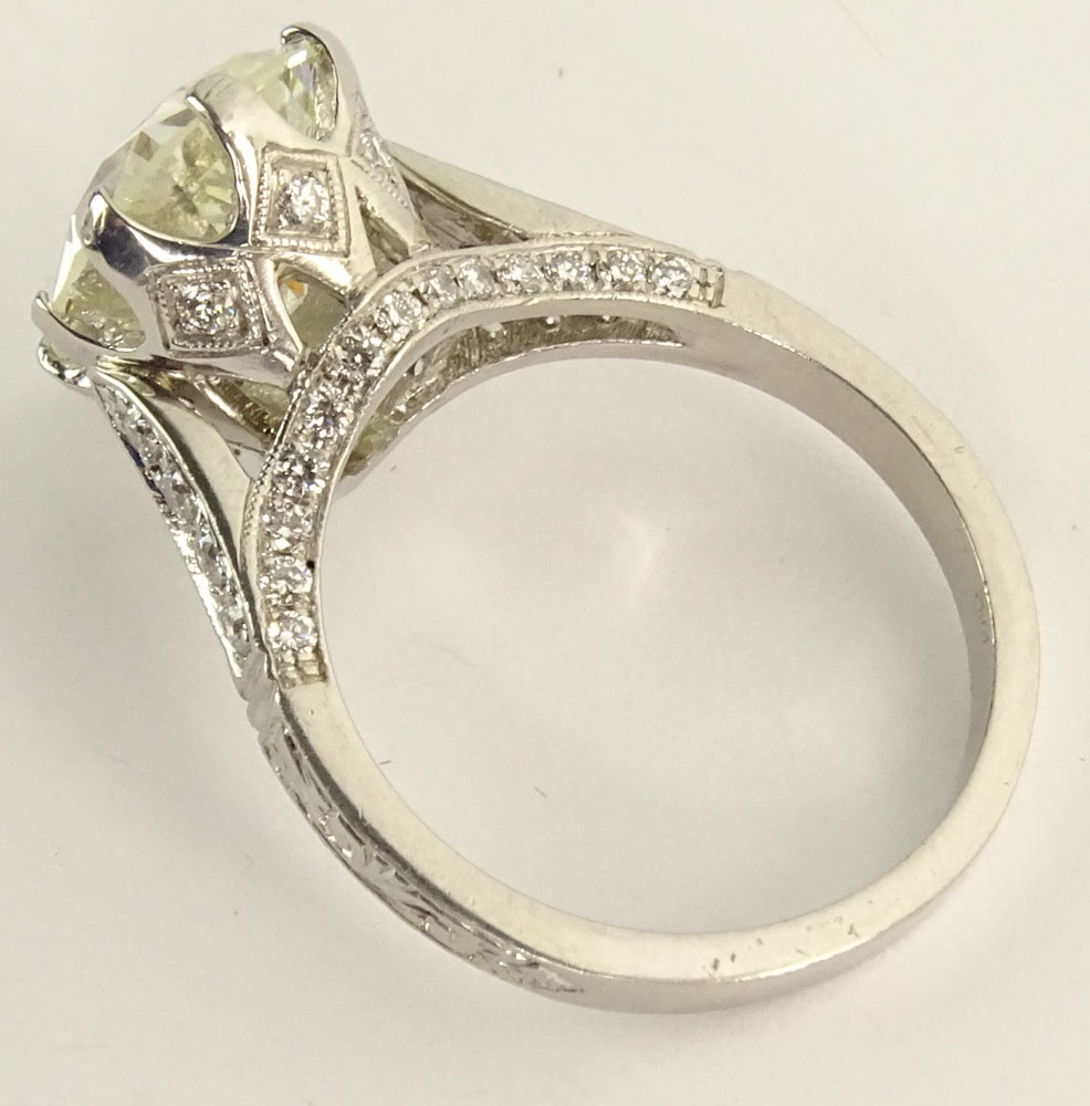 Antique 4.38 Carat Pear Brilliant Cut Diamond and Platinum Engagement Ring.