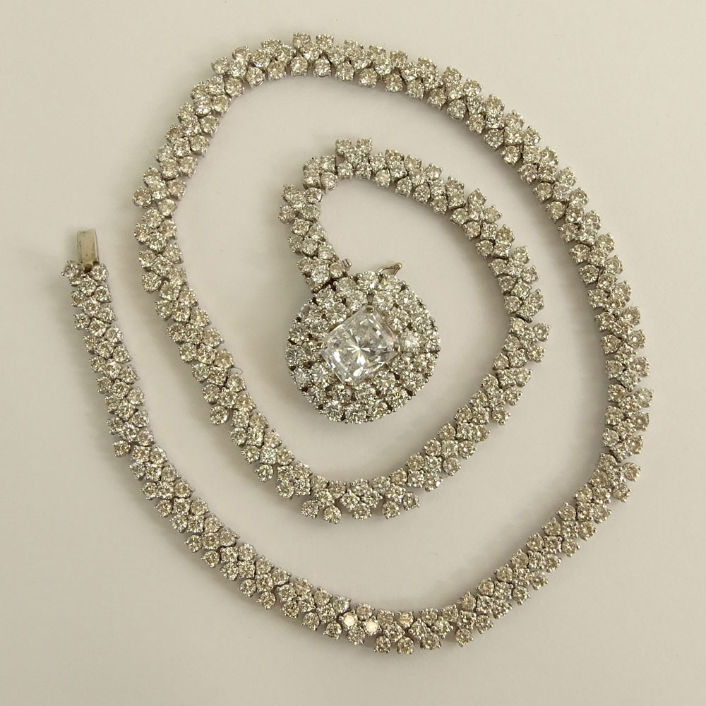 Important Fine Quality Approx. 31.0  Carat Round Brilliant Cut Diamond and Platinum Necklace.