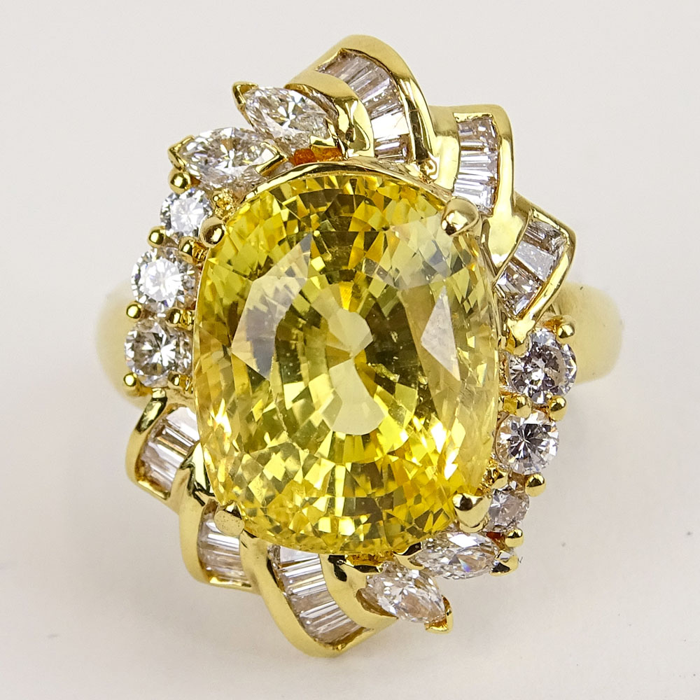 Approx. 14.07 Carat Oval Cut Sapphire, 1.05 Carat Diamond and 18 Karat Yellow Gold Ring.