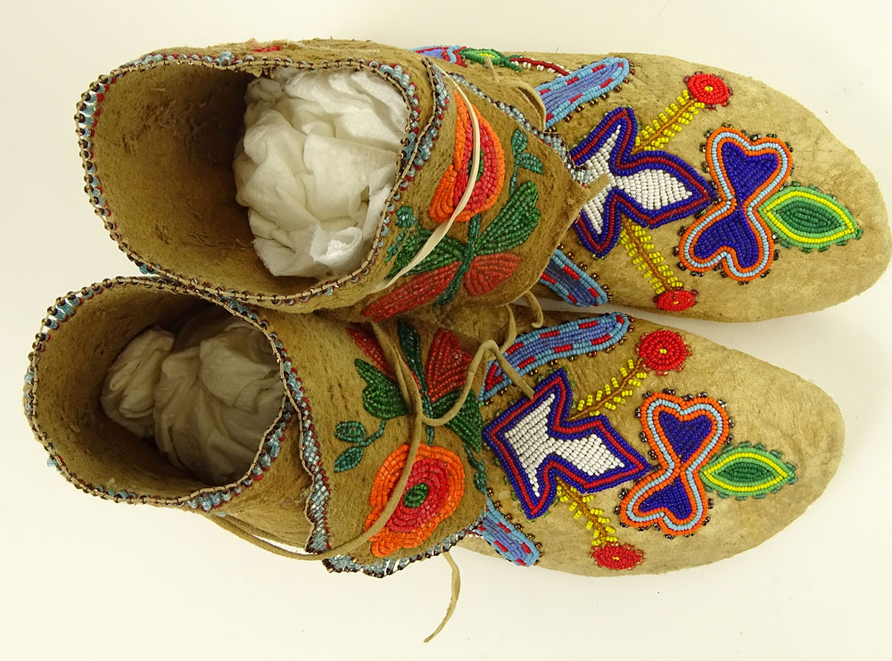Vintage Native American Beaded High Top Moccasins.