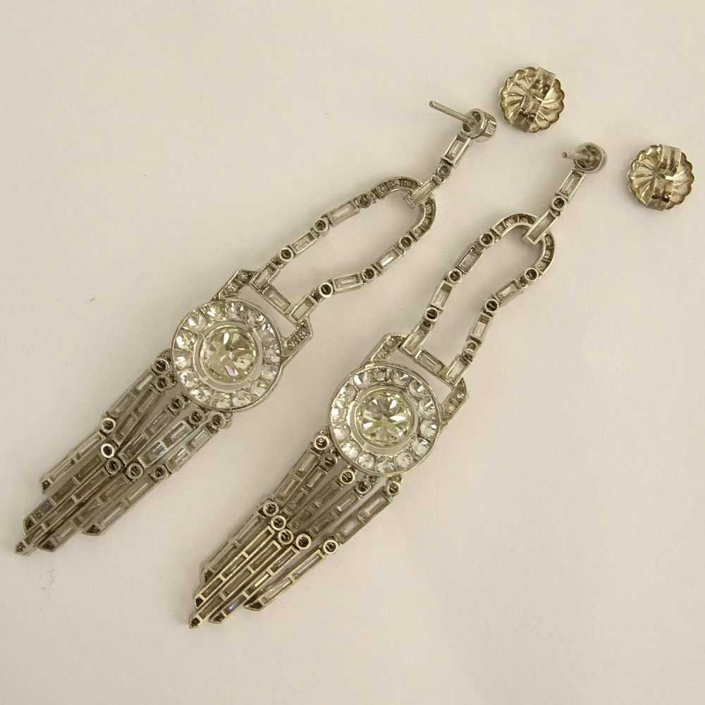 Fine Quality Art Deco Approx. 10.50 Carat Diamond and Platinum Chandelier Earrings.