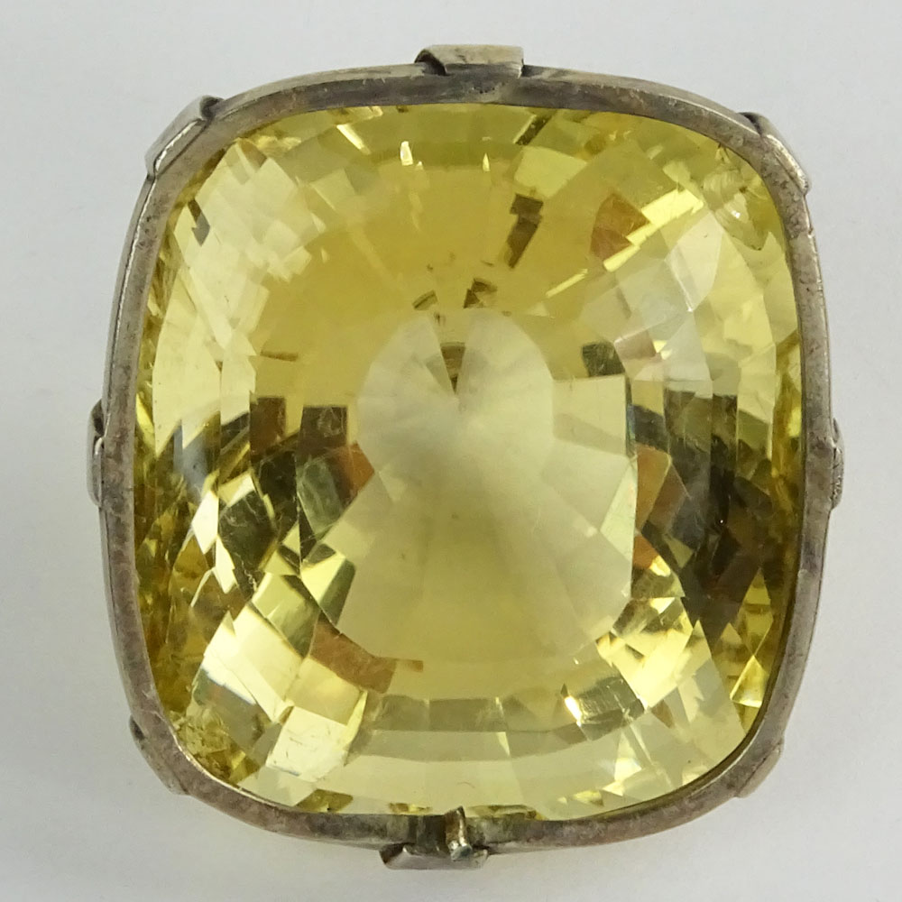 Very Large Cushion Cut Topaz with Silver Mount.