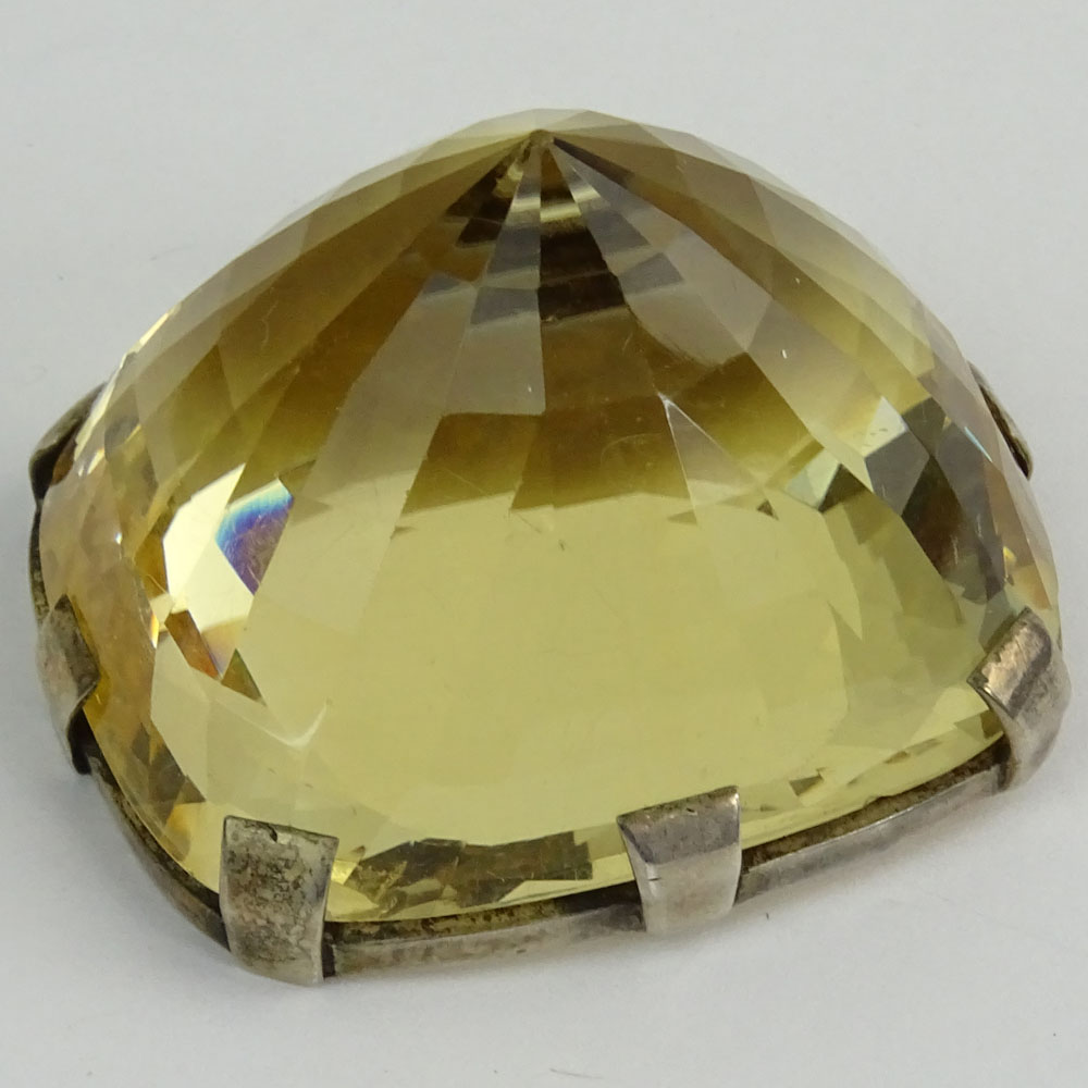 Very Large Cushion Cut Topaz with Silver Mount.