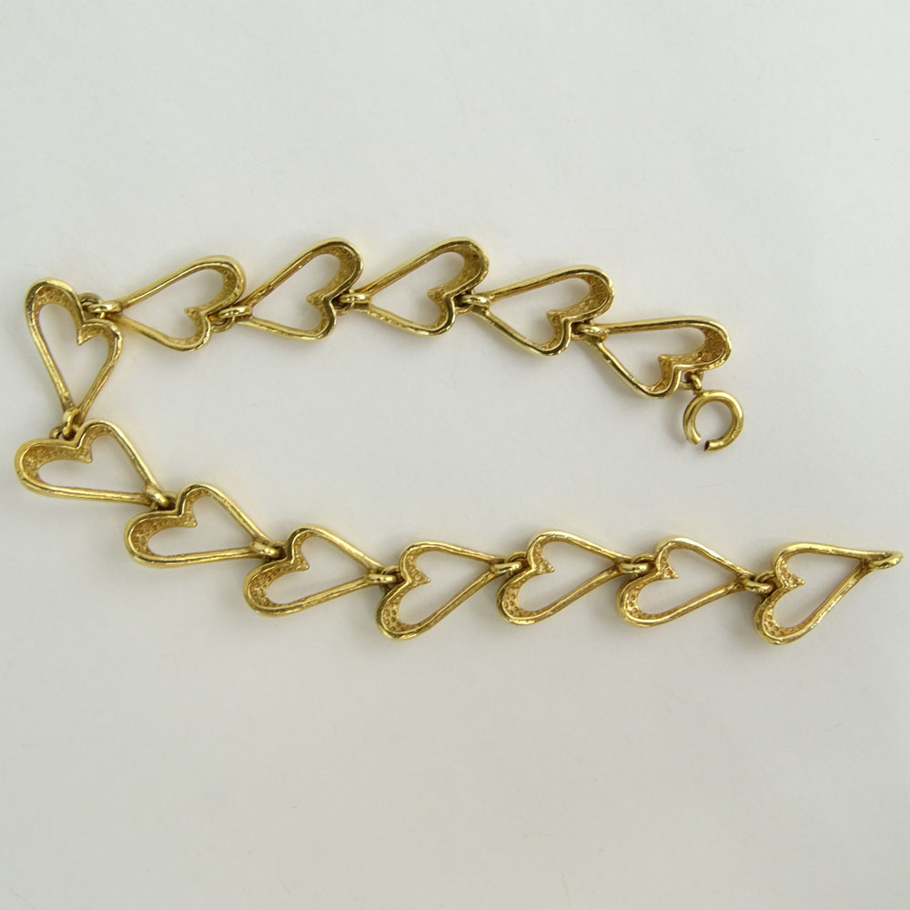 Vintage 14 Karat Yellow Gold Heart Link Bracelet.