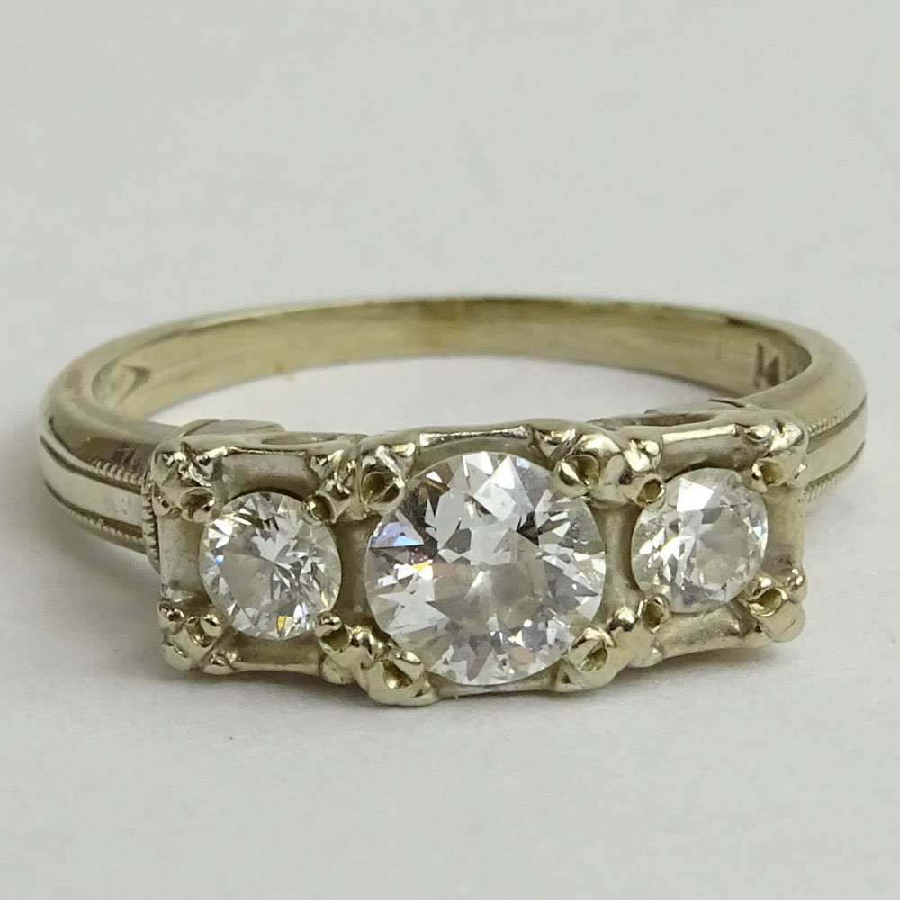 Antique Three (3) Diamond and 14 Karat White Gold Ring.