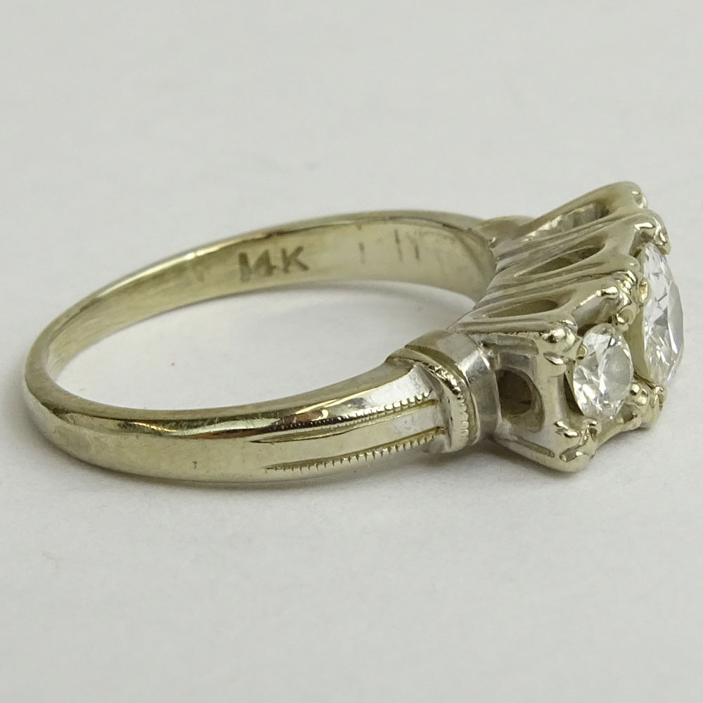 Antique Three (3) Diamond and 14 Karat White Gold Ring.