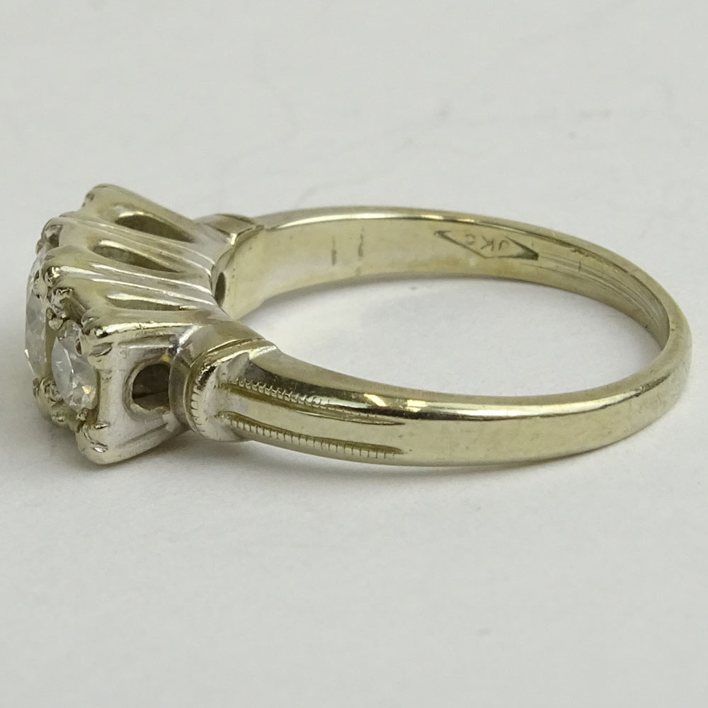 Antique Three (3) Diamond and 14 Karat White Gold Ring.
