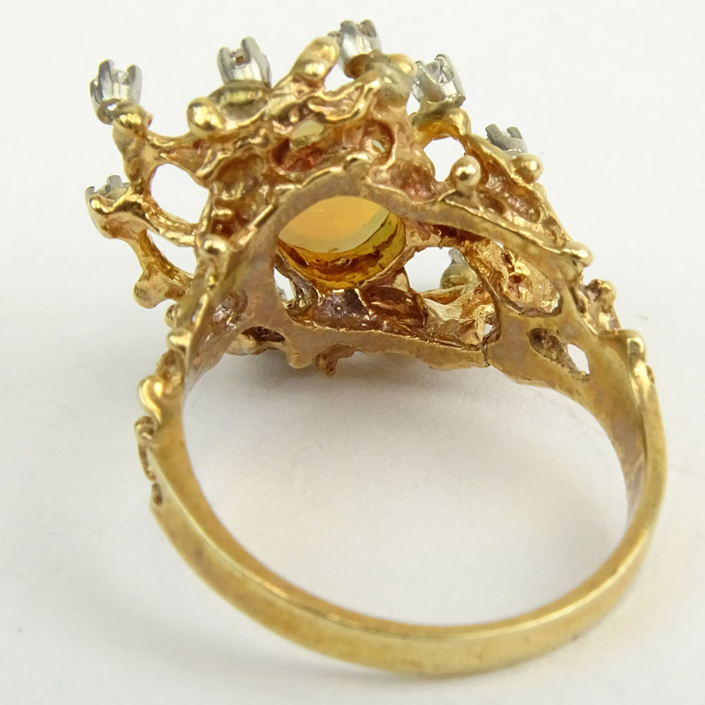 Vintage White Opal and 14 Karat Yellow Gold Ring with small diamond accents.