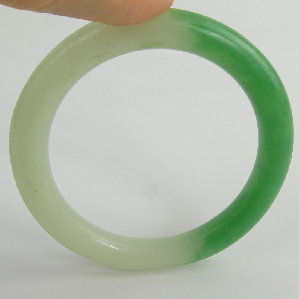 Chinese White to Green Jade Bangle Bracelet.