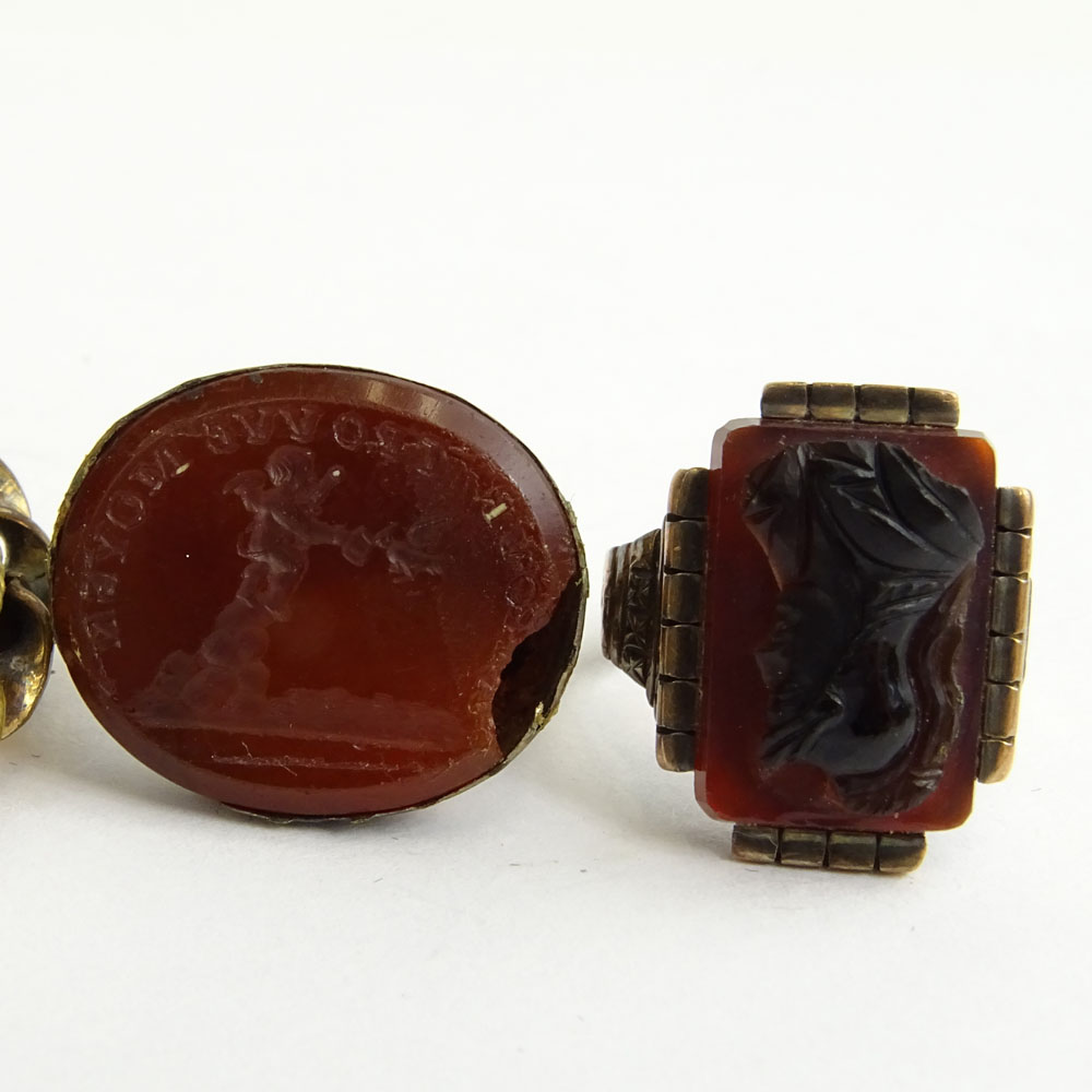 Four (4) Piece Antique Carved Agate and Carved Cameo and Gold Filled Lot.