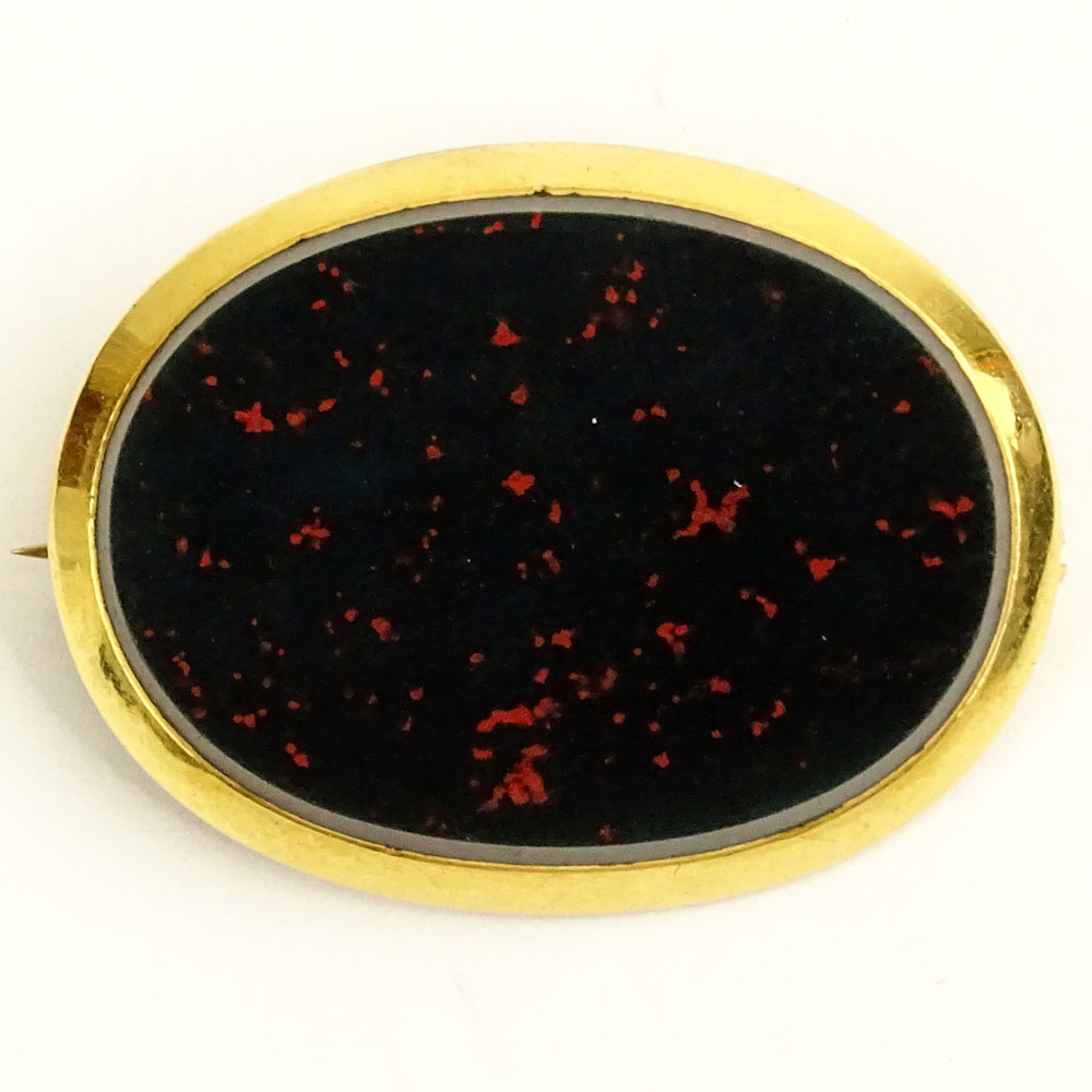 Antique Bloodstone and 10 Karat Yellow Gold Brooch.