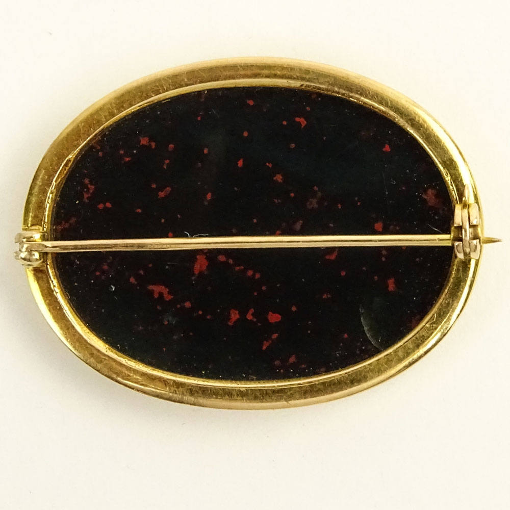 Antique Bloodstone and 10 Karat Yellow Gold Brooch.