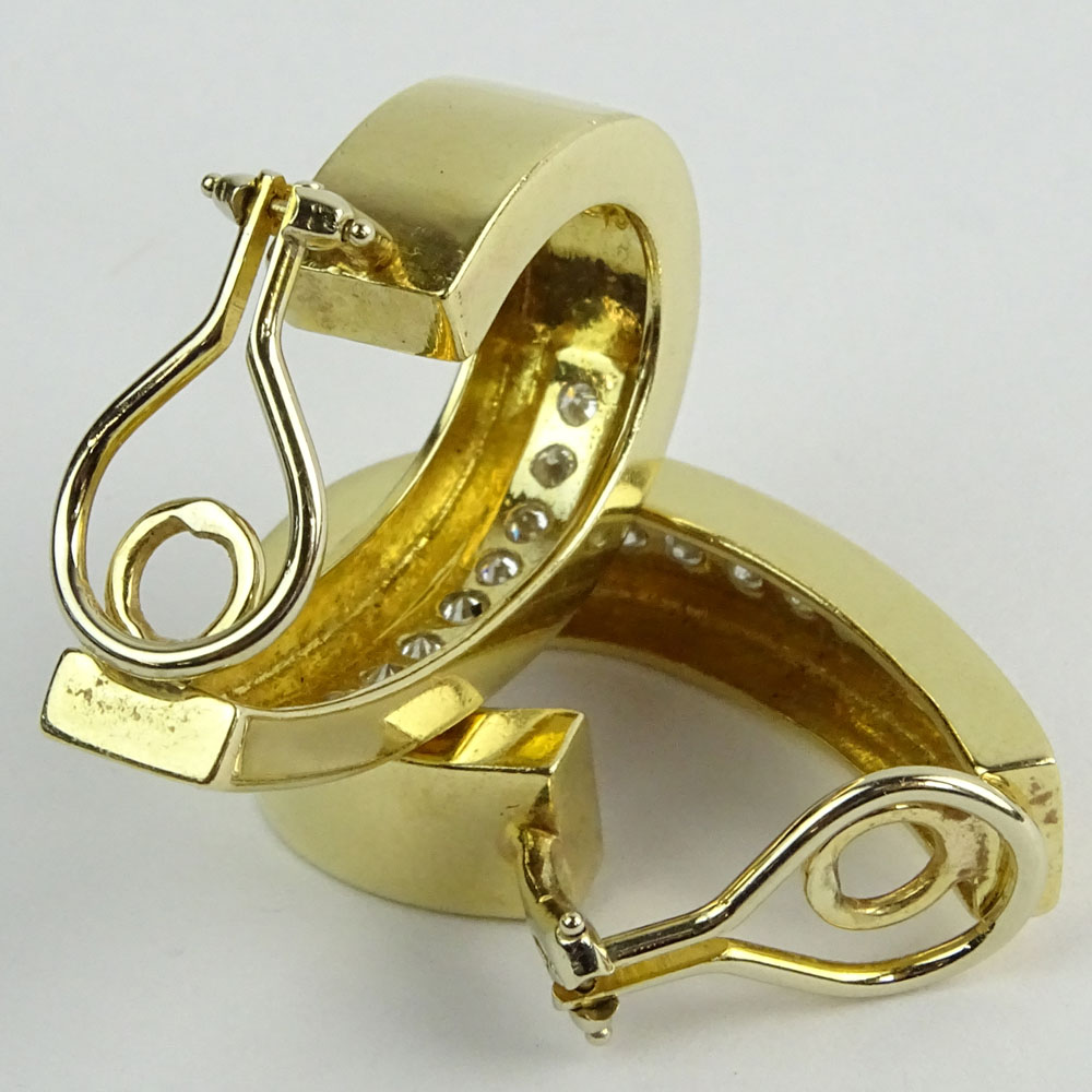 Vintage 14 Karat Yellow Gold and Diamond Hoop Earclips.