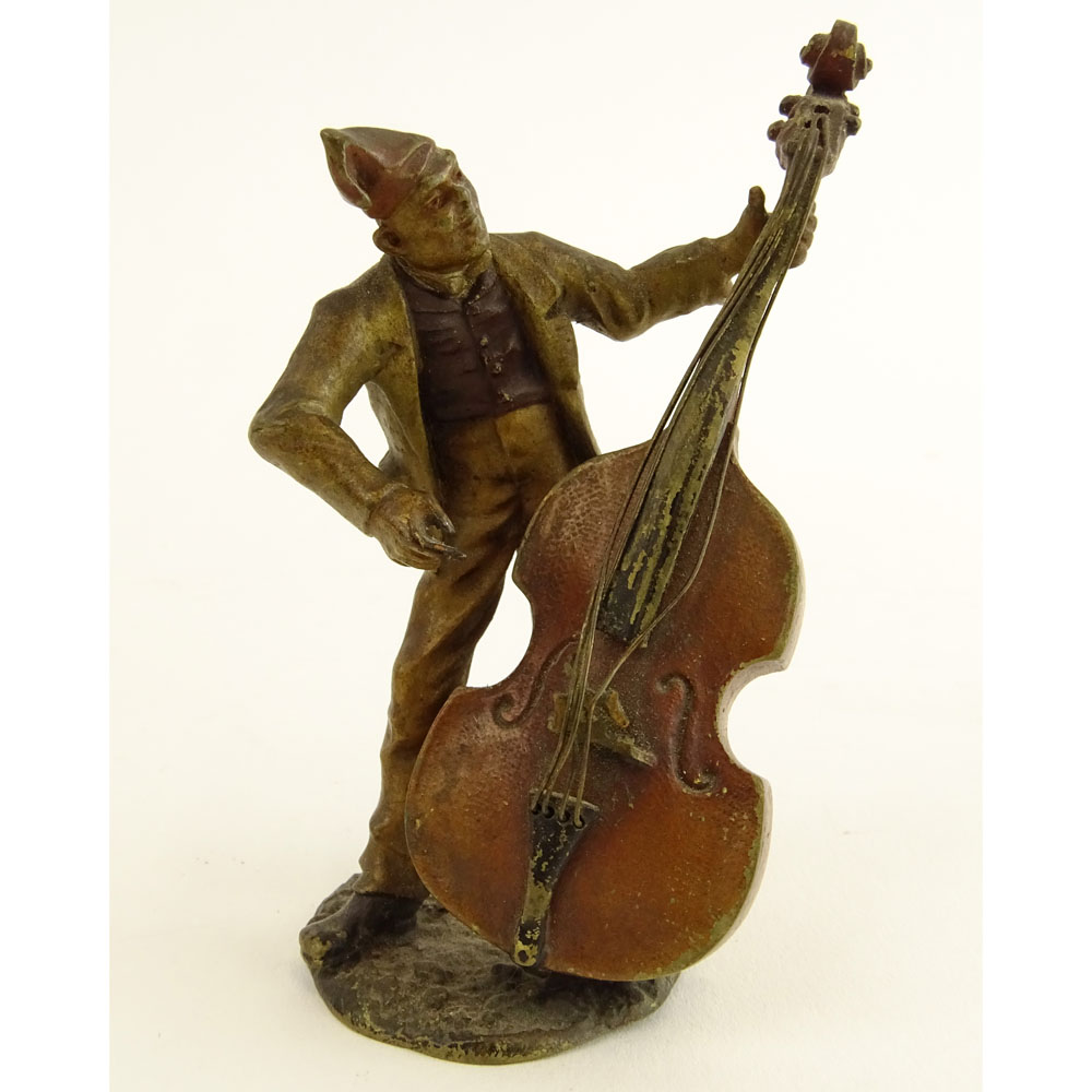 Bergmann Cold Painted Vienna Bronze Man Playing Cello.