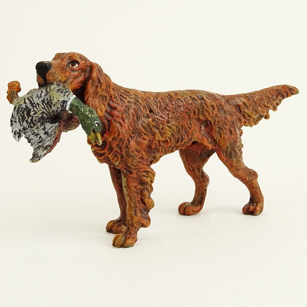 Bergmann Cold Painted Vienna Bronze Figurine "Irish Setter" Signed with “B” in an urn-shaped cartouche. 