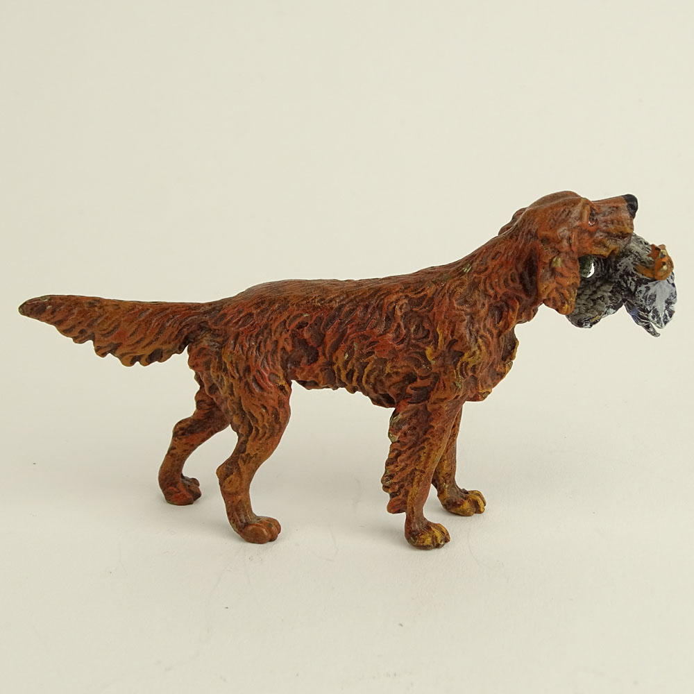 Bergmann Cold Painted Vienna Bronze Figurine "Irish Setter" Signed with “B” in an urn-shaped cartouche. 