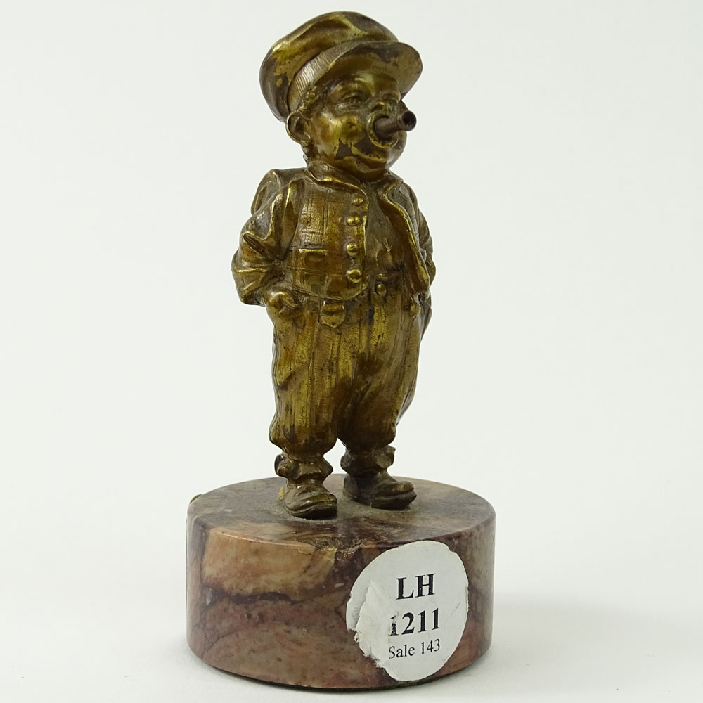 Bergmann Nam Greb Vienna Bronze on Rouge Marble Base. "Soldier Boy" Gold Patina. 