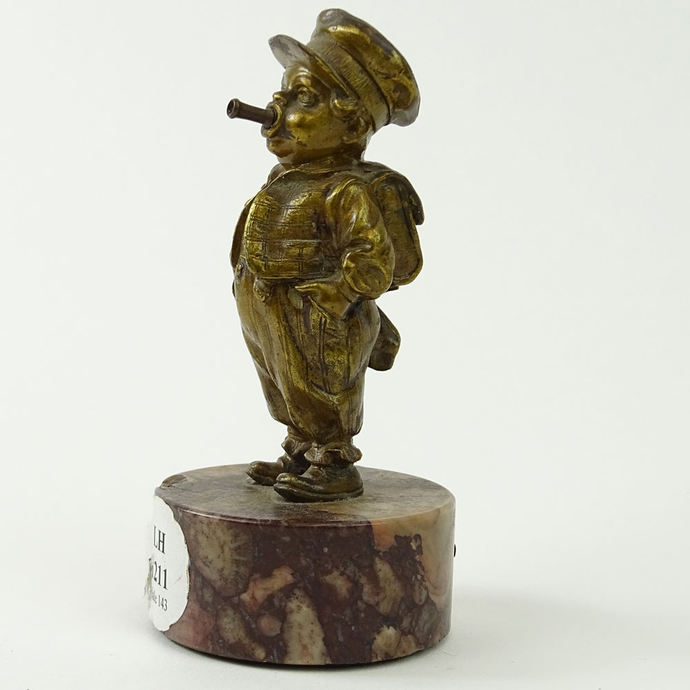 Bergmann Nam Greb Vienna Bronze on Rouge Marble Base. "Soldier Boy" Gold Patina. 