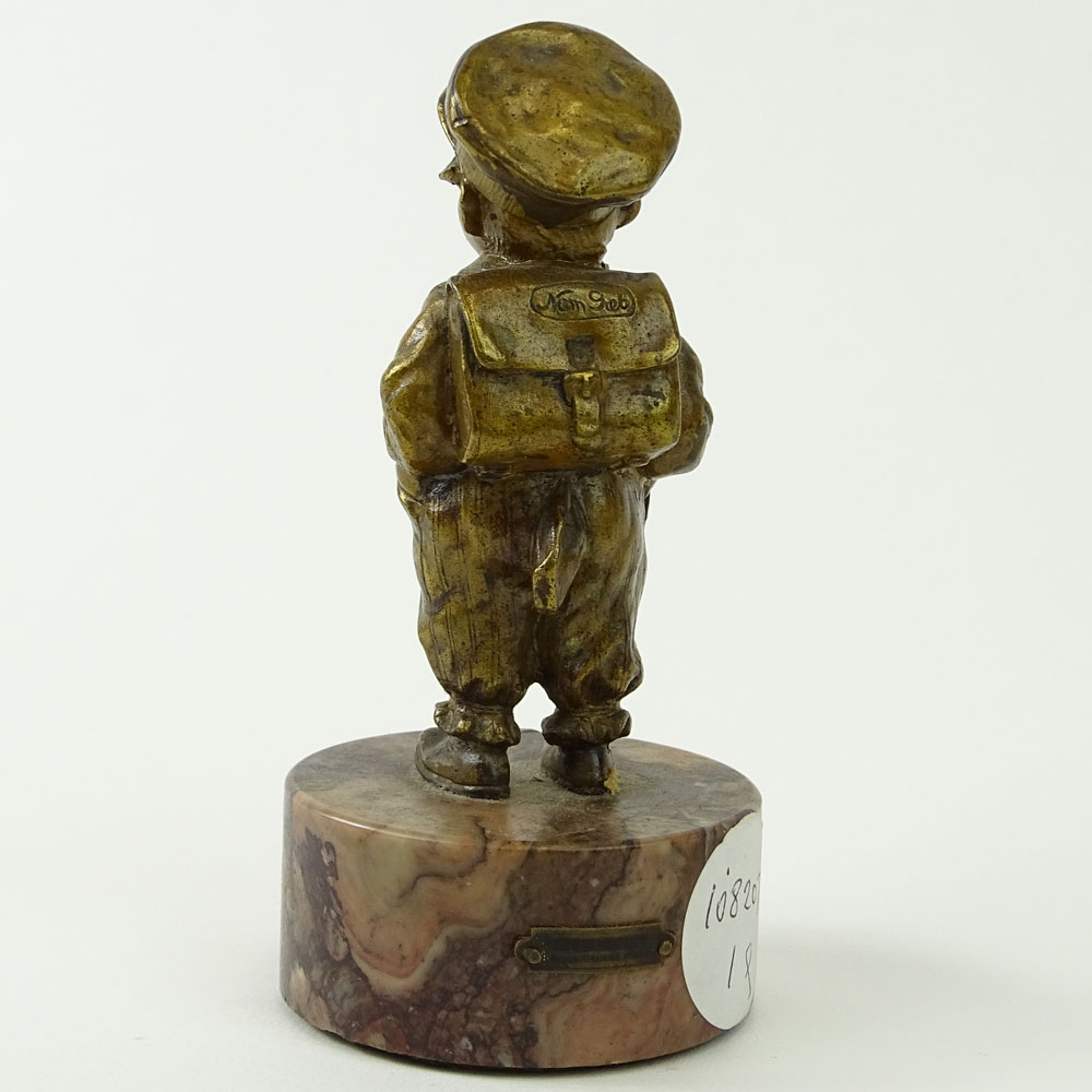 Bergmann Nam Greb Vienna Bronze on Rouge Marble Base. "Soldier Boy" Gold Patina. 