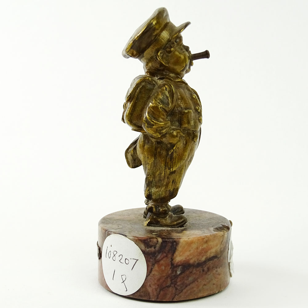 Bergmann Nam Greb Vienna Bronze on Rouge Marble Base. "Soldier Boy" Gold Patina. 