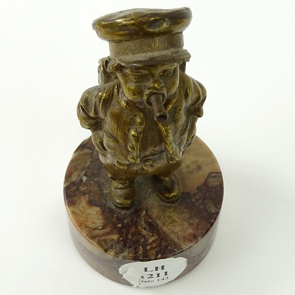 Bergmann Nam Greb Vienna Bronze on Rouge Marble Base. "Soldier Boy" Gold Patina. 