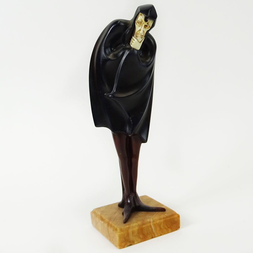 Art Deco Cold Painted Bronze and Ivory Figure of Mephistopheles.