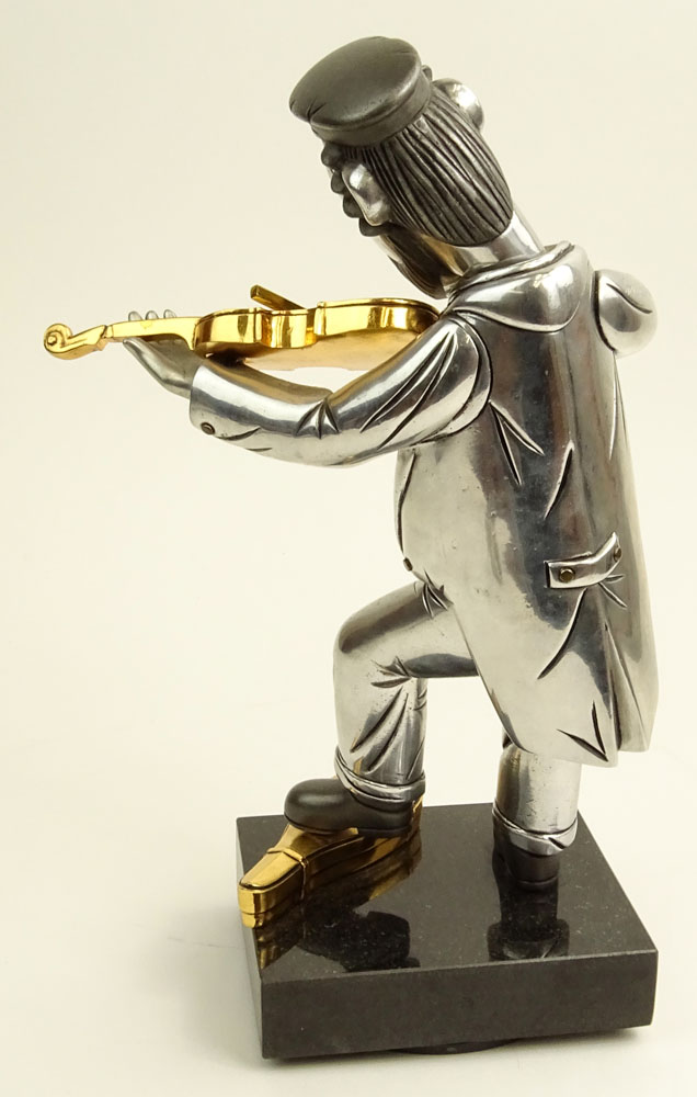 Frank Meisler, Israeli (20th C) "Hasidic Fiddler" Metal Sculpture With Moveable Head, Waist on Rotating Base. 