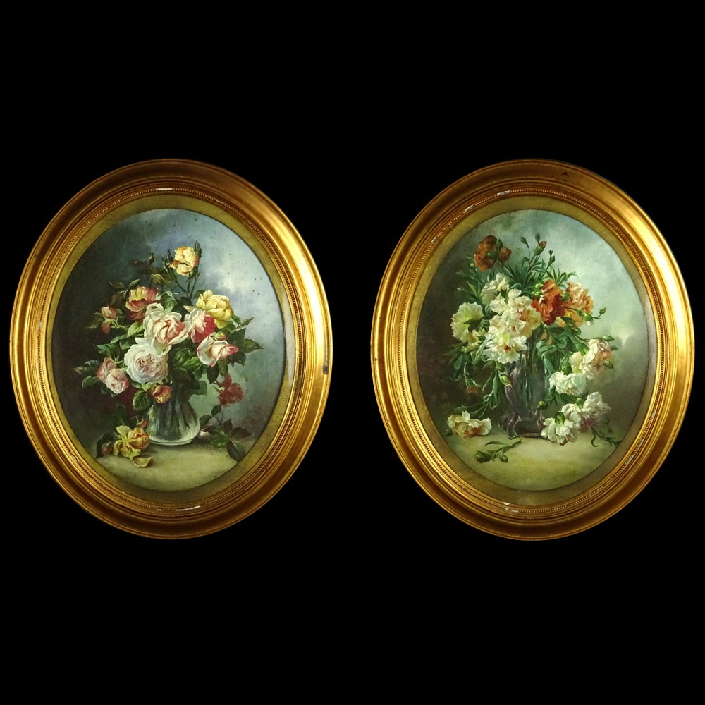 Pair of 19th Century French School Oil on Canvas "Still Life of Flowers" 