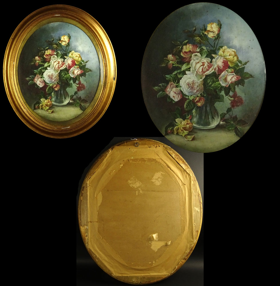 Pair of 19th Century French School Oil on Canvas "Still Life of Flowers" 