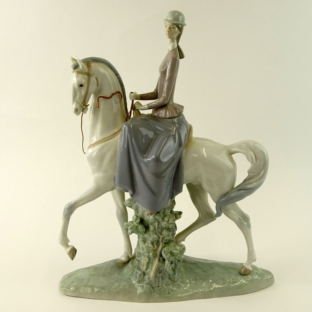 Lladro Porcelain Woman on Horse, Equestrian. 