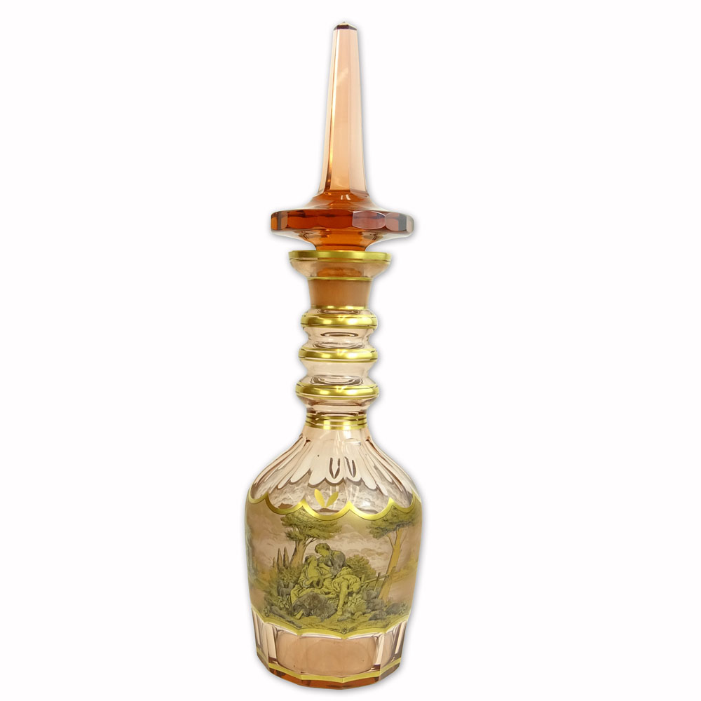 Impressive J.M. Pohl Bohemian Glass Decanter. Mouth blown amber glass.