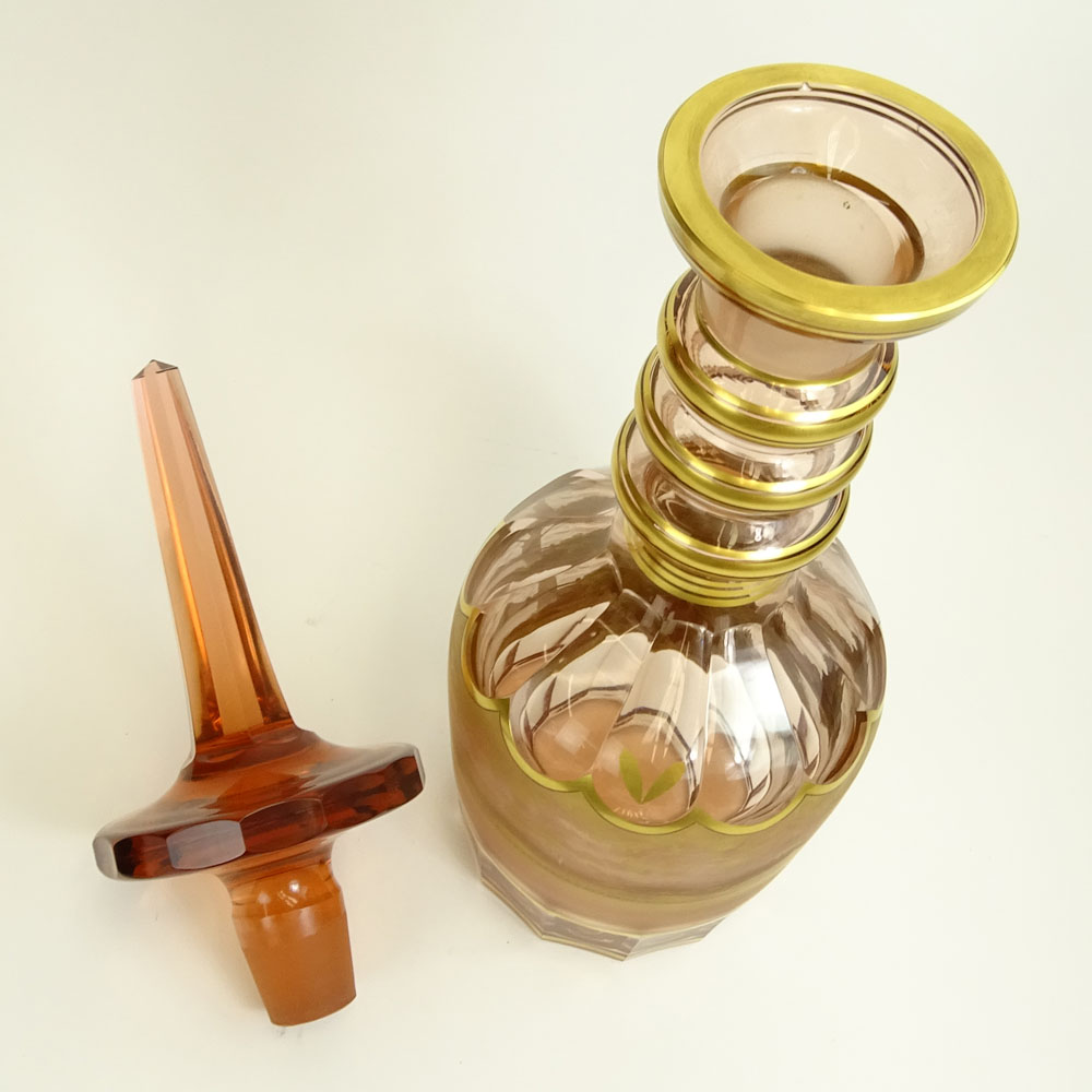 Impressive J.M. Pohl Bohemian Glass Decanter. Mouth blown amber glass.