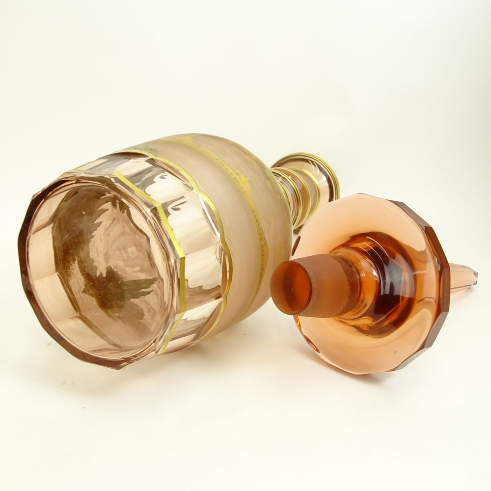 Impressive J.M. Pohl Bohemian Glass Decanter. Mouth blown amber glass.
