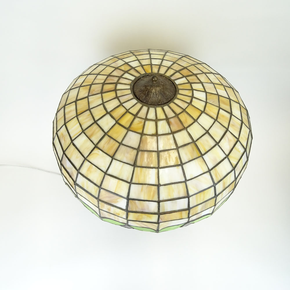 American Arts & Crafts Leaded Lamp. Pottery base.